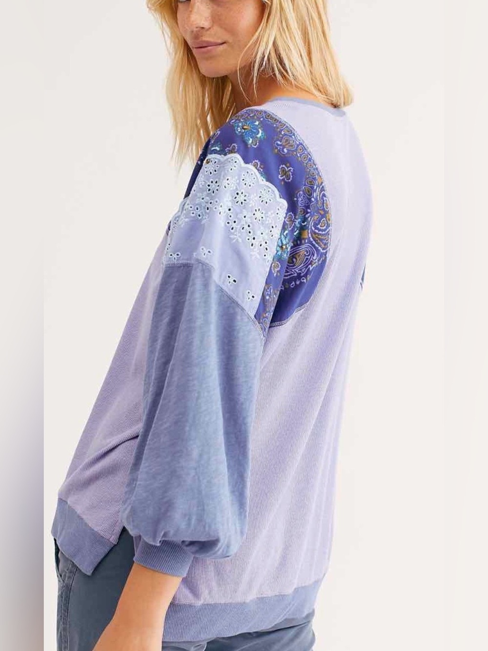 Free People Feelin it Tee Lavender Patchwork - Picture 2 of 12